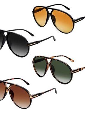 4 Pieces Retro Oversized Aviator Sunglasses for Women Men Trendy Classic 70s